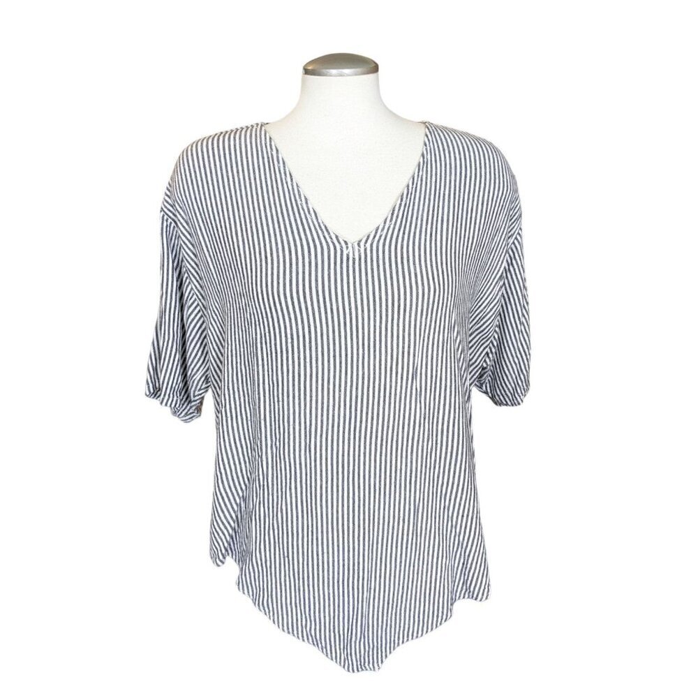 Womens Striped Tunic Top Size Med Gray Coastal Vacation Oversize Made In Morocco